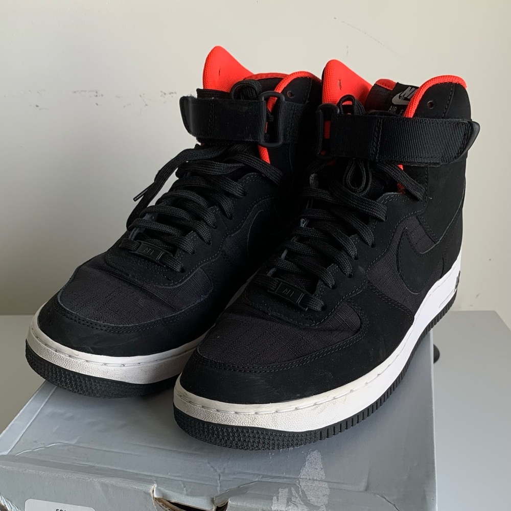 Nike Air Force 1 High 07 Black Linen/Solar Red